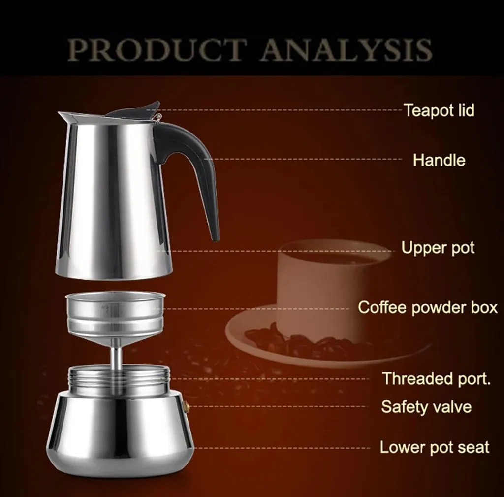 Cafetière expresso inox 200 ml durable - Design gris clair épuré