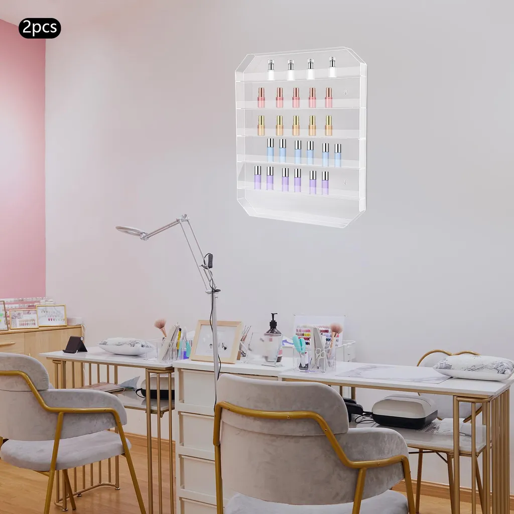 Présentoir mural pour salon de manucure : range vernis 6 tablettes