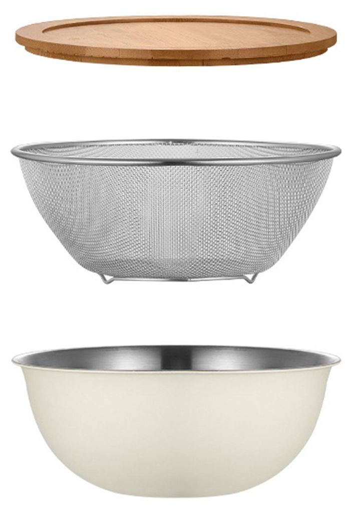 Edelstahl-Abtropfkorb-Set mit Deckel, vielseitig verwendbar, große, feinmaschige Küchenschüssel für Gemüse, Salate, Obst und Reis, 24 cm