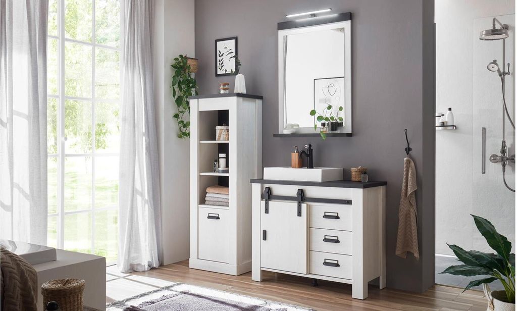Regal Sherwood 12 Pinie weiß und anthrazit mit soft-close