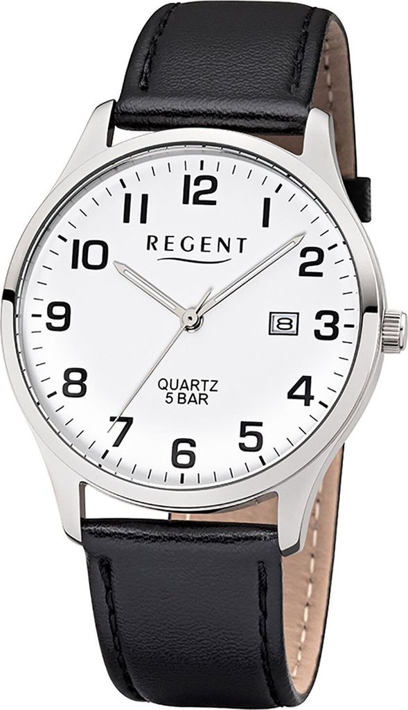 Regent F-1241 Herrenuhr mit Lederband Schwarz/Weiß 1