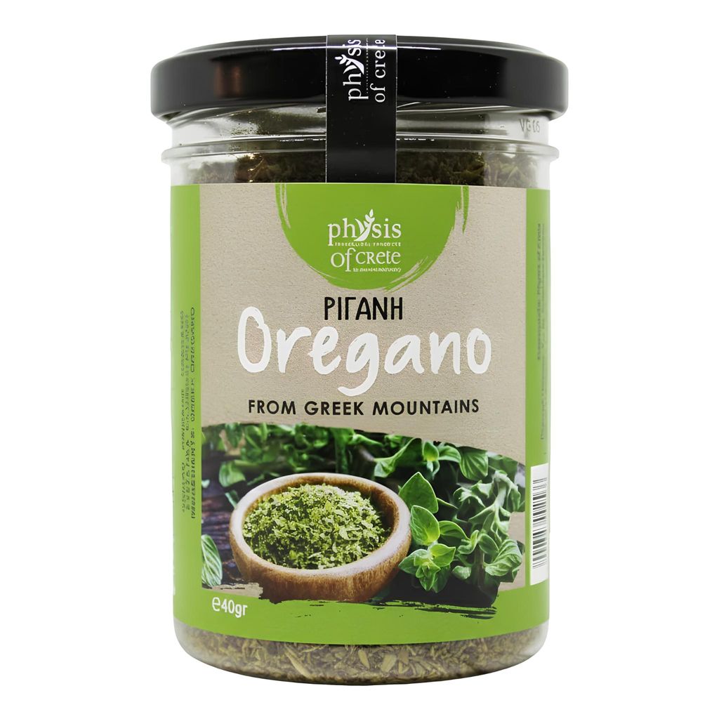 Physis of Crete Griechischer Berg-Oregano im Glas auf weißem Grund