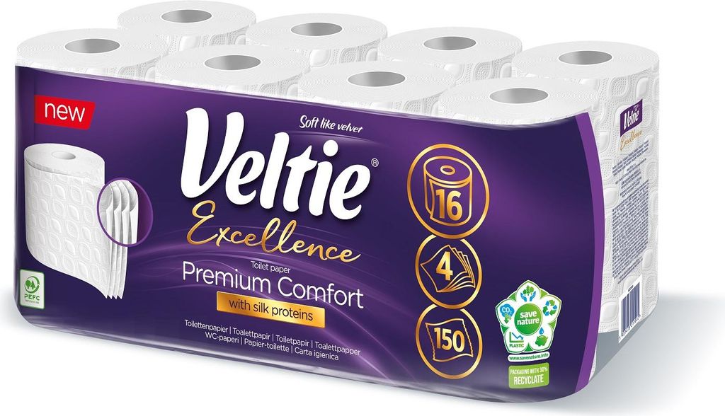 Toilettenpapier VELTIE – 16er Pack – 4-lagig – 150 Blatt – Weiß