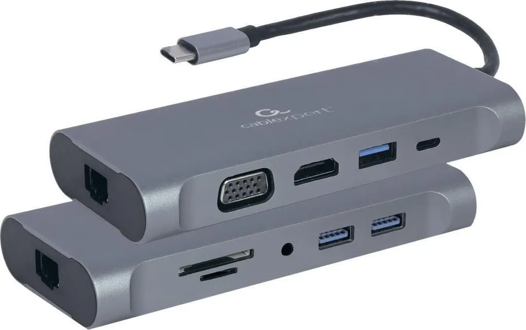 Station d'accueil USB-C 7-en-1 Gembird Gris Sidéral pour PC et Tablette