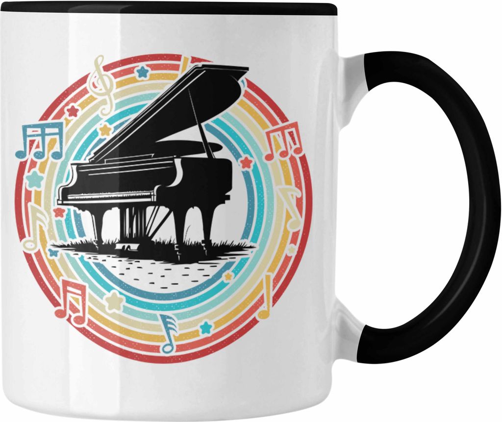 Trendation - Piano-Spieler Tasse Geschenk Klavier Kaffee-Becher Geschenkidee Flügel Musiker (Schwarz)