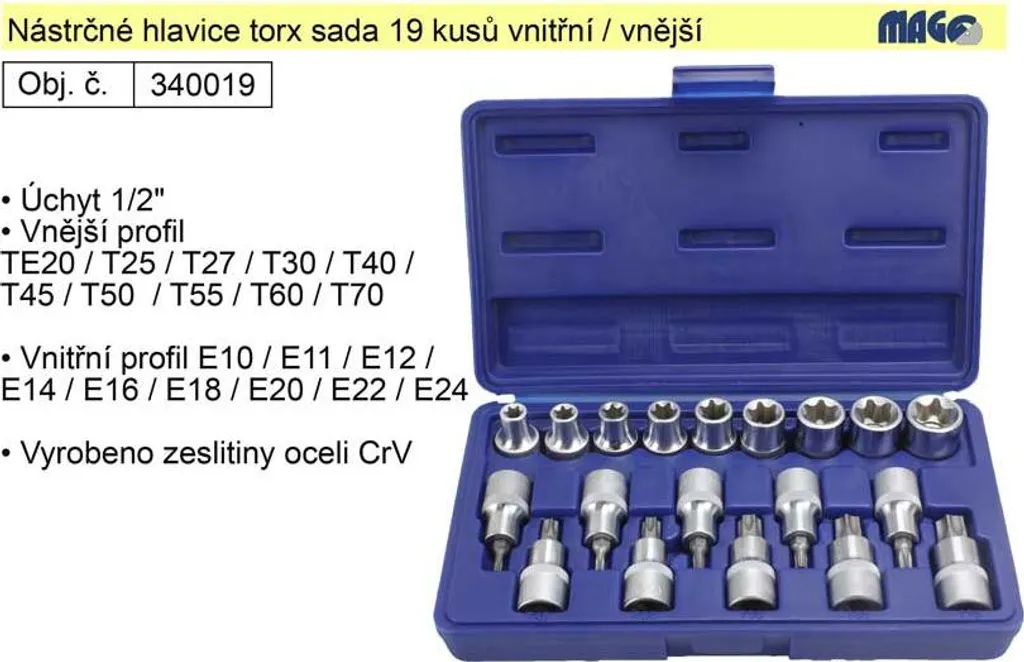 Coffret de douilles et embouts Torx 19 pièces pour mécanique générale