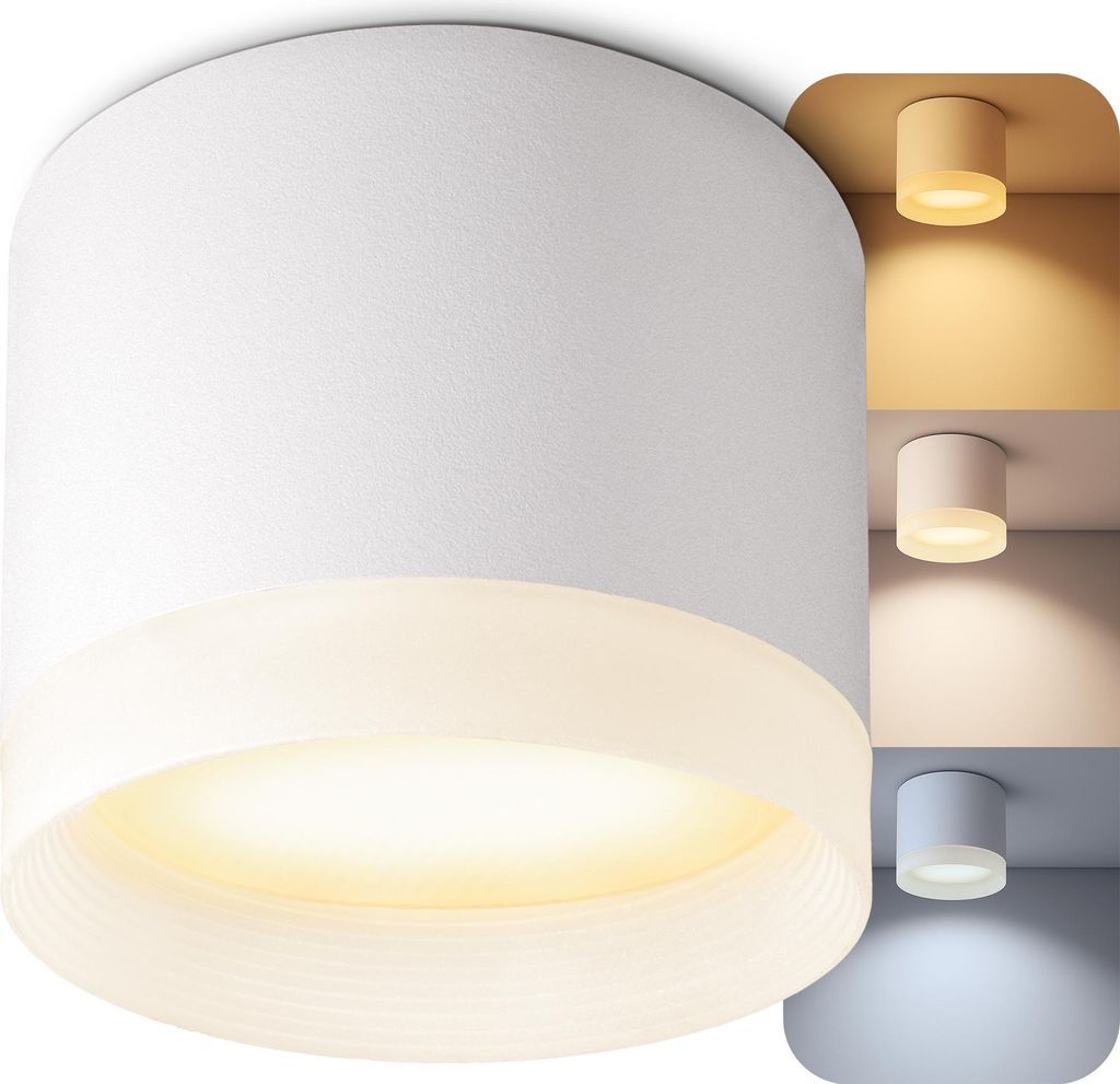 SSC-LUXon VORA LED Aufbaulampe rund matt weiß - Deckenleuchte Wohnzimmer mit Leuchtrand inkl. dimmbar GX53 LED drei einstellbaren Lichtfarben 3CCT 6W