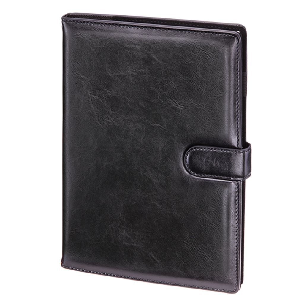 Hochwertiger schwarzer A4-Notizblock mit abnehmbarer Mine und Magnetverschluss Genua 100 Blatt Raster