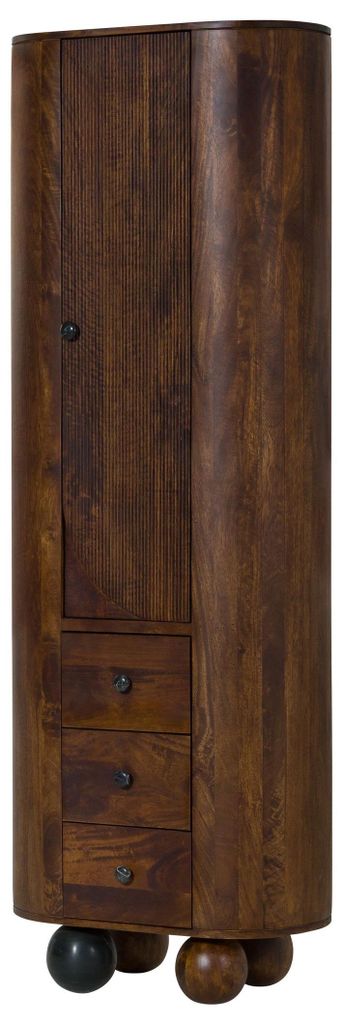 MASSIVMOEBEL24 Schrank Mango 70x40x200 dunkelbraun lackiert / Marmor schwarz FLORENZ #216