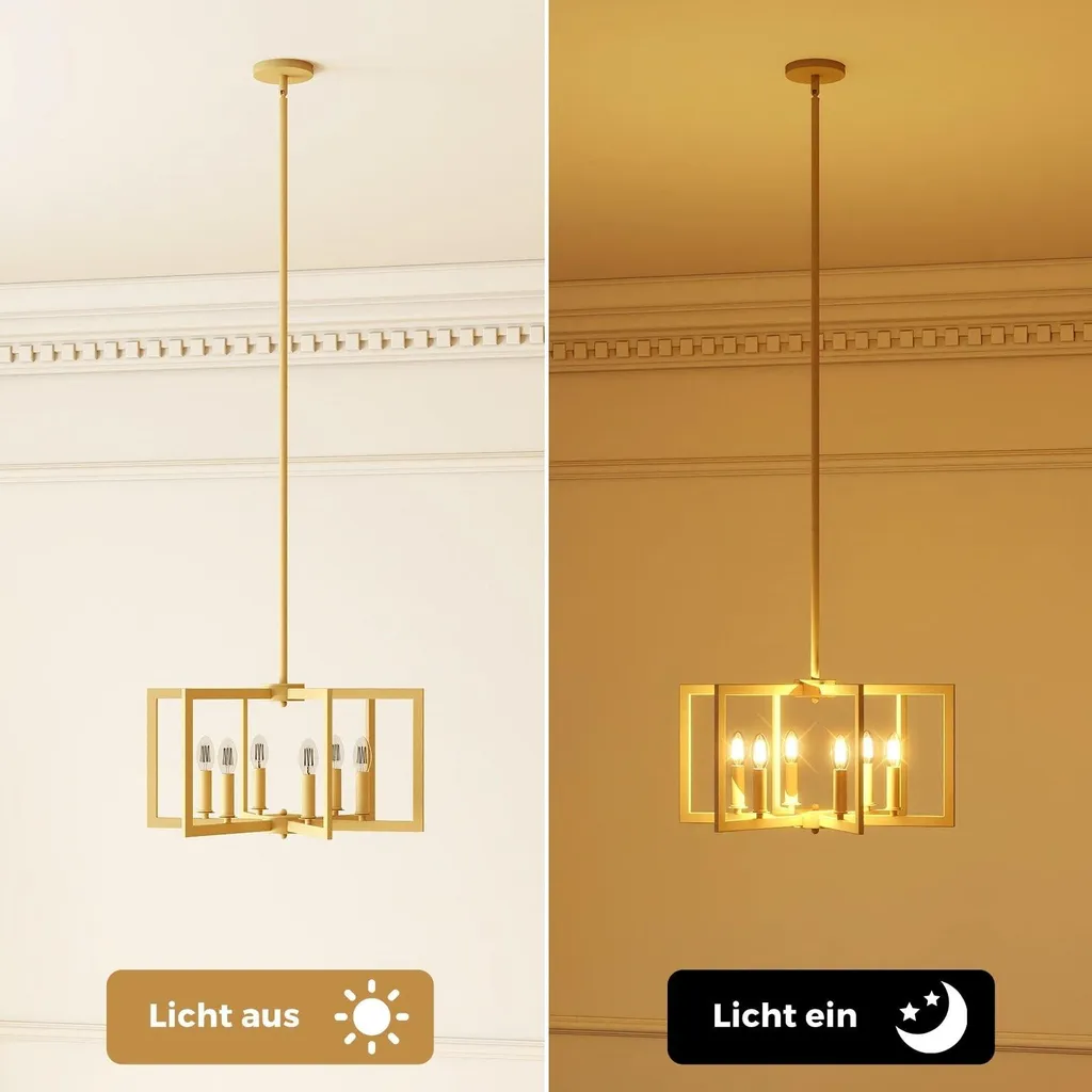 Plafonnier lustre 6 branches doré style industriel pour salon et cuisine - 5