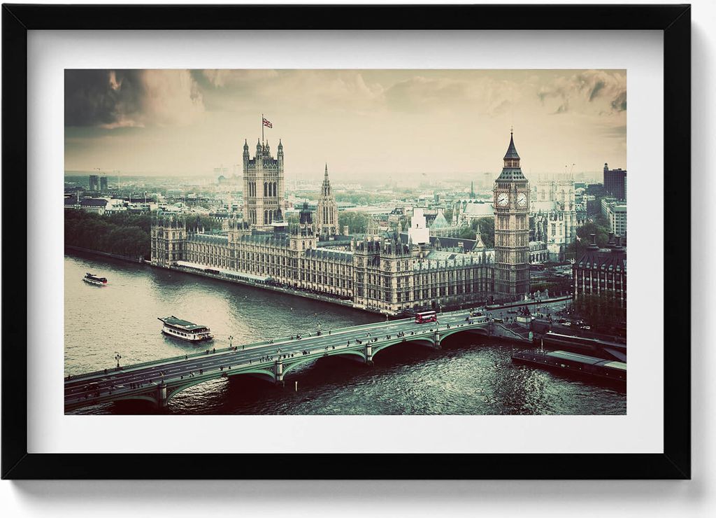 Architektur in England - aus der Vogelperspektive– Wandbild mit Rahmen – Gerahmtes Bild – Wanddekoration – 60x40 cm – Schwarz Rahmen