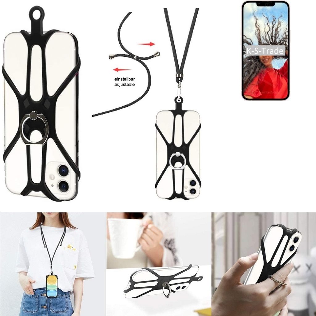 K-S-Trade 3in1 Handykette Handyband Handykordel Halsband Smartphone-Ring Handy-Ring kompatibel mit Apple iPhone 13 Fingerhalterung Handyring