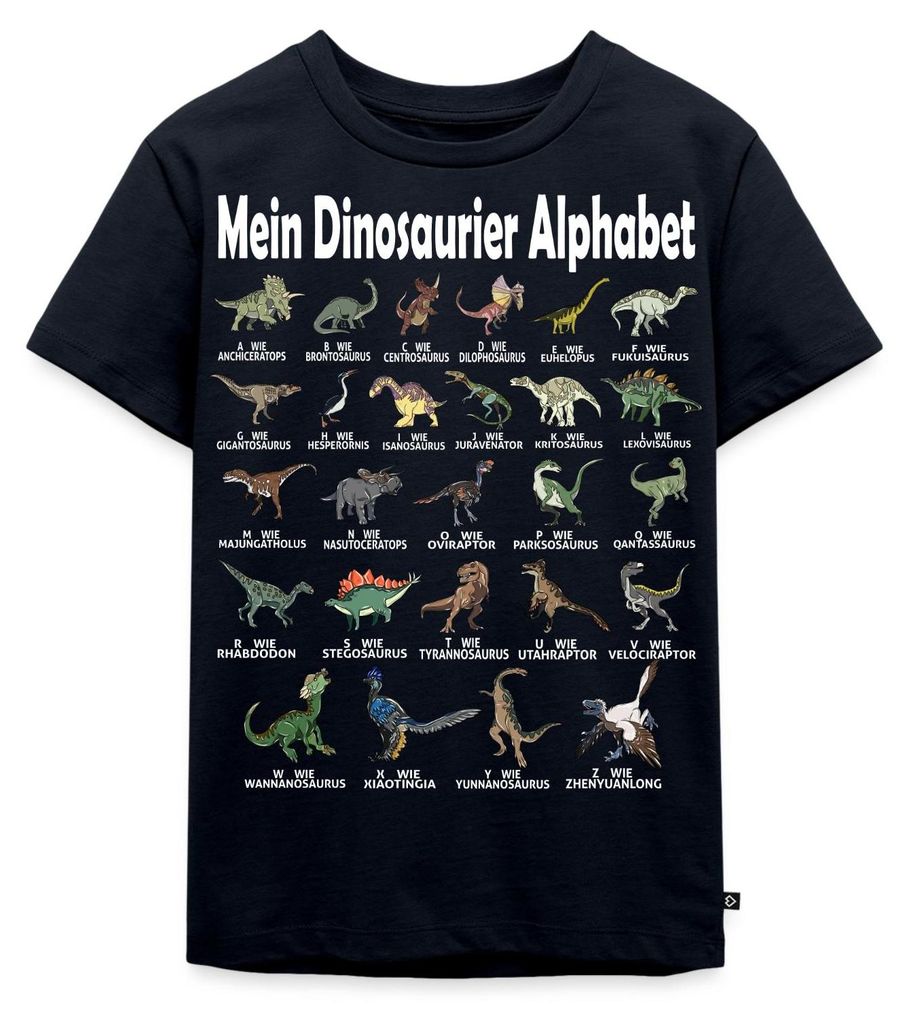 Spreadshirt Dinosaurier Alphabet Schulanfang Kinder Premium T-Shirt, 110/116 (4 Jahre), Navy
