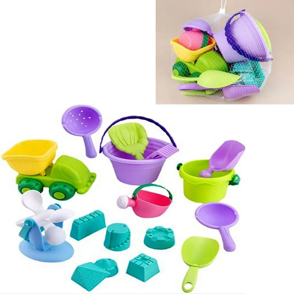 Kit Mare 16 Pezzi: Secchiello Grande, Stampi e Macchinina Ergonomica