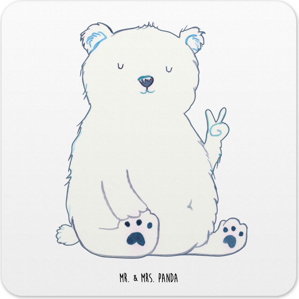 Mr. & Mrs. Panda Untersetzer für Gläser Eisbär Faul 6er Set - Weiß - Geschenk, Arbeit, Glas-Untersetzer, Homeoffice, Tassen, Büro, Coaster, No...
