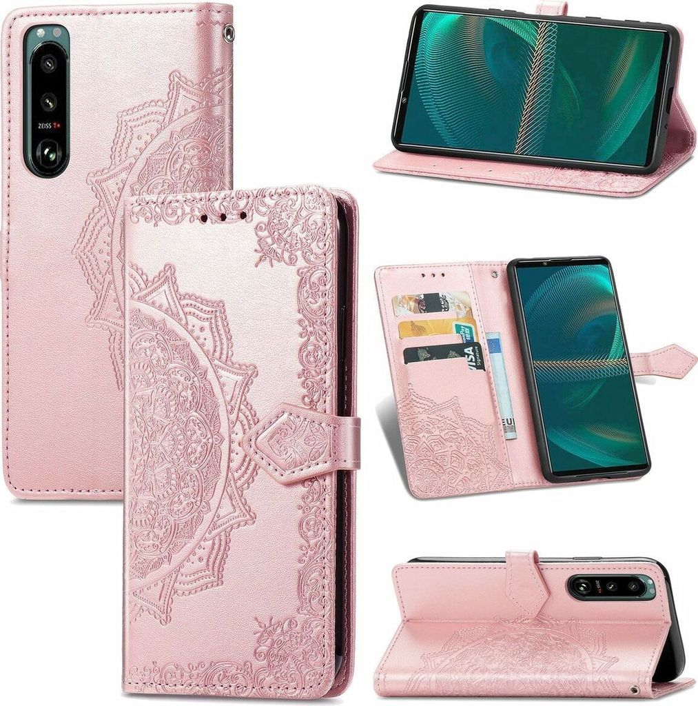 König Design Hülle kompatibel mit Sony Xperia 5 III Kunstleder Handyhülle - Handy Case Rosa