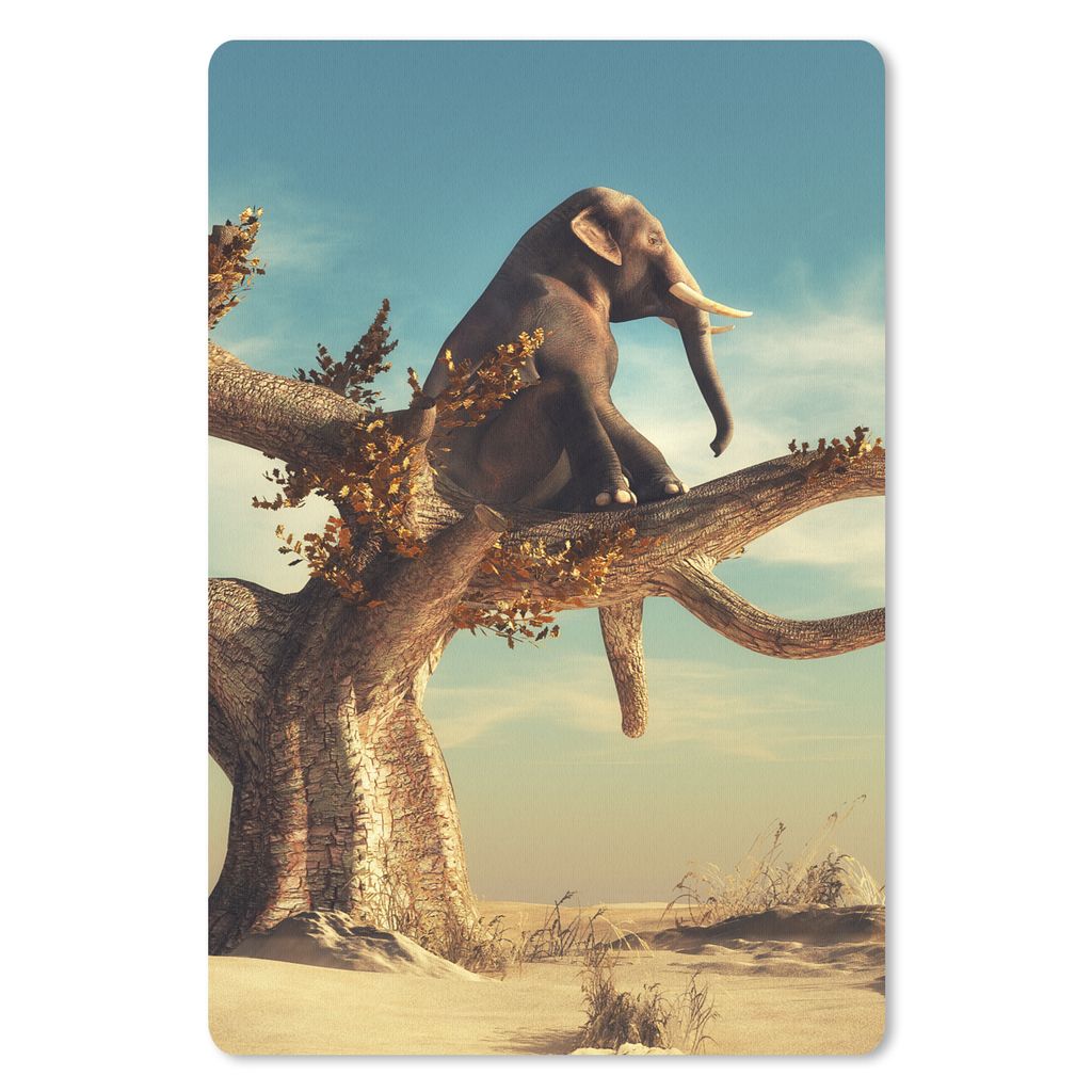 MuchoWow Mauspad Mousepad Elefant - Baum - Natur - Wüste 40x60 cm - Mousepads - Maus Mat - Pad - Mausunterlage - Schreibtisch Accesoire