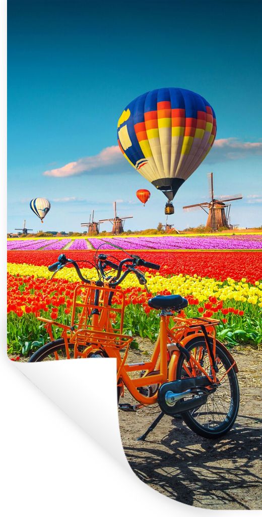 MuchoWow Wandtattoo Wandsticker Wandaufkleber Heißluftballon - Orange - Tulpen 40x80 cm Selbstklebend und Repositionierbar - Repositionierbar - ...