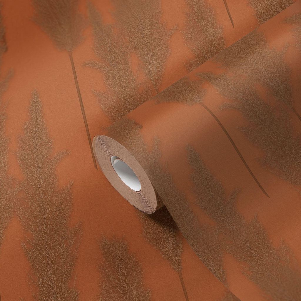A.S. Creation | Florale Tapete | Vliestapete | Kollektion #Hygge | 386315 | Orange | 10.05 x 0.53 m | Schilfgras | Wohnz
