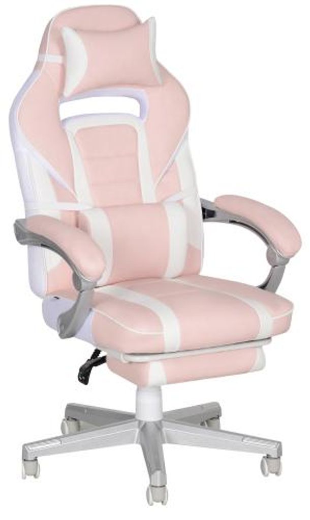 Gaming Sessel Rosa 63 x 63 x 123 cm Gamingstuhl drehbar Fussstuetze Kopf- und Lendenkissen hoehenverstellbar neigbare Rueckenlehne Kunstleder