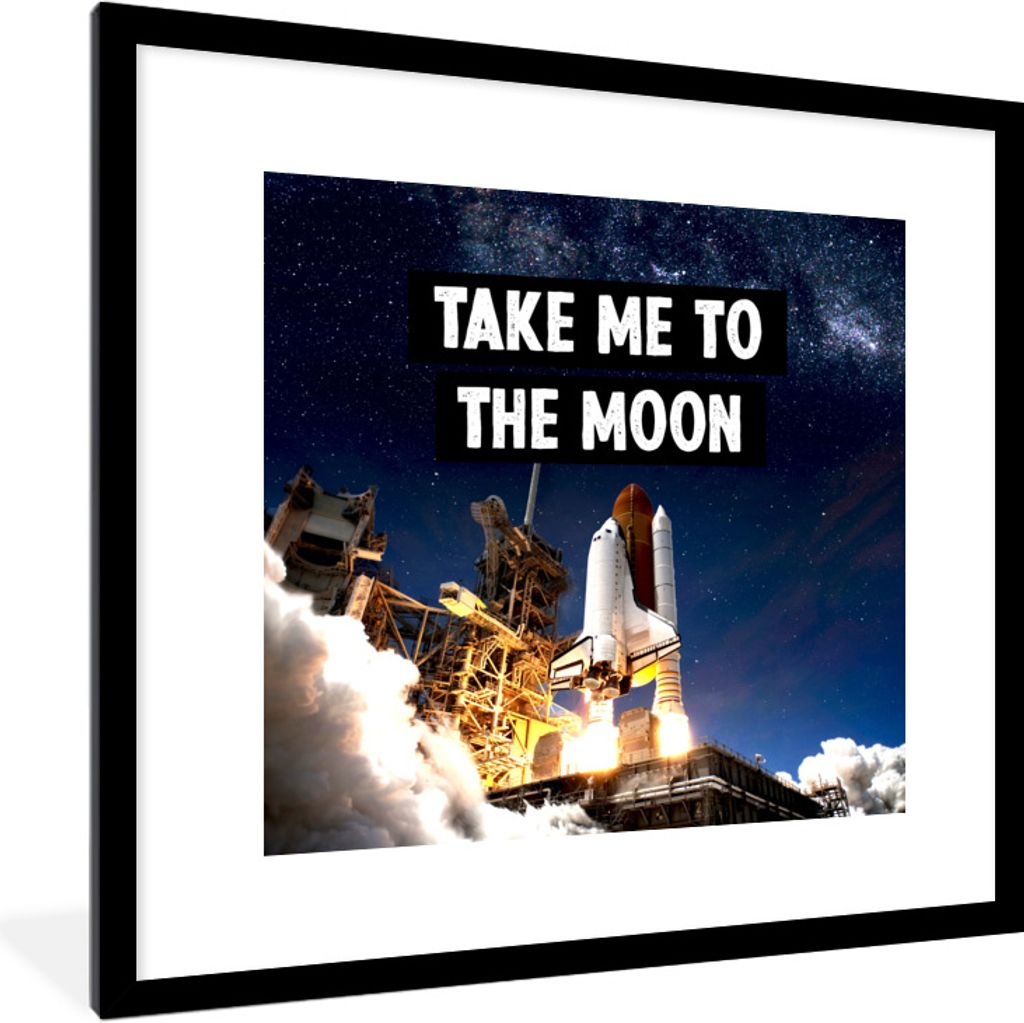 MuchoWow Gerahmtes Poster Rakete - Zitate - 'Bring mich zum Mond' - Sprichwörter - Jungen - Kinder - Kinder 40x40 cm - Poster mit Schwarzem Bild...