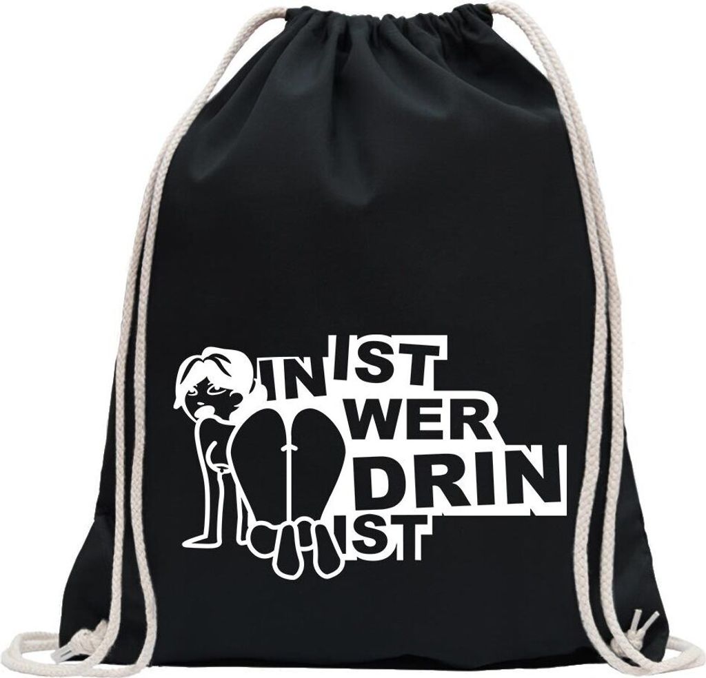 Kiwistar - Turnbeutel - schwarz - In ist wer drin ist - Fun Rucksack Sport Beutel Gymsack Baumwolle mit Ziehgurt