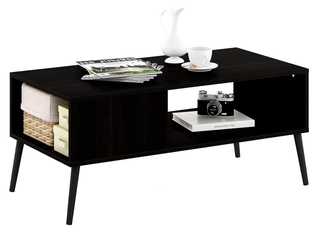 Couchtisch im Mid-Century-Stil mit Holzbeinen, Espresso
