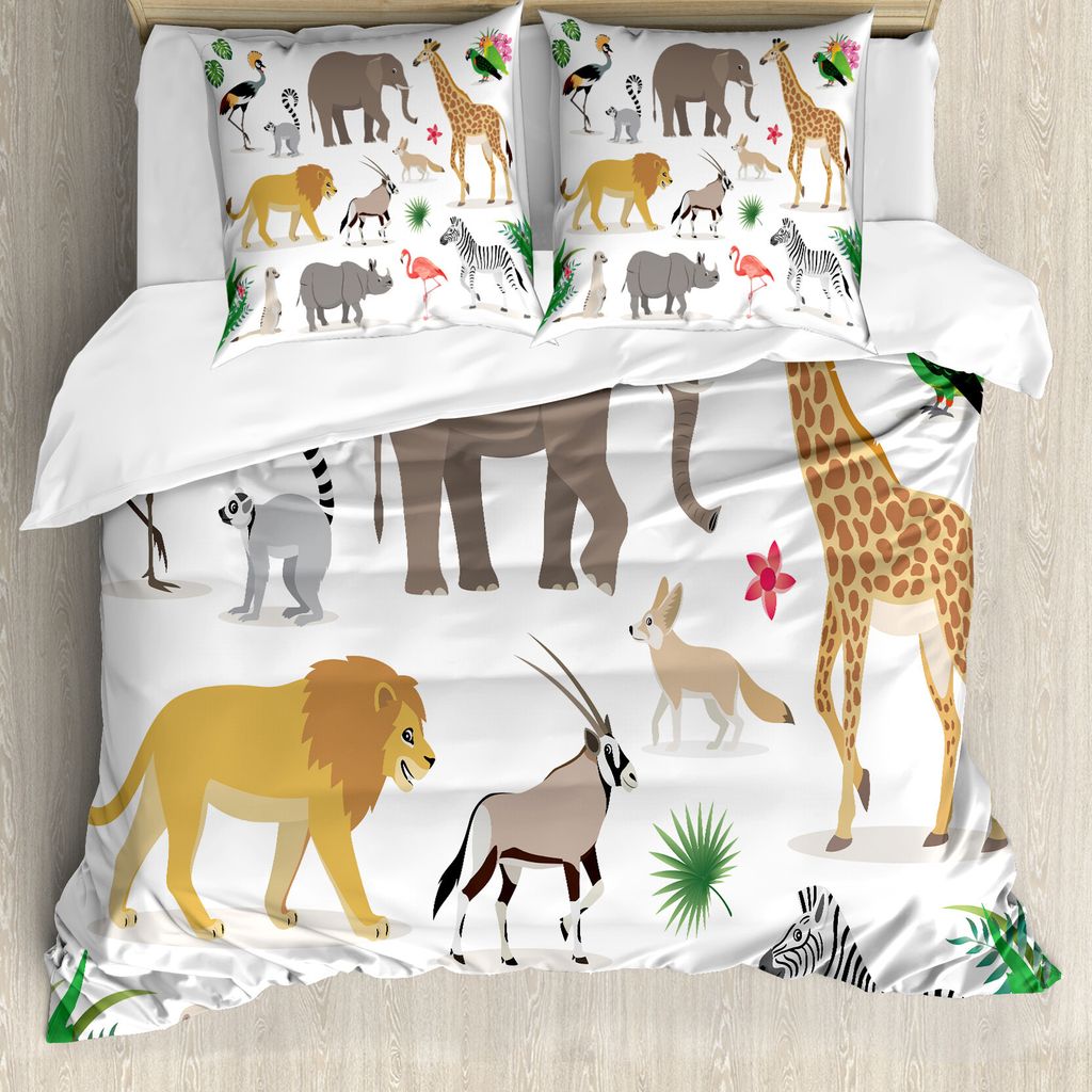 ABAKUHAUS Tiere Bettbezug Set für Einzelbetten, Tropic Creatures Grafik, Milbensicher Allergiker geeignet mit Kissenbezug, 200 cm x 200 cm - 80 x ...