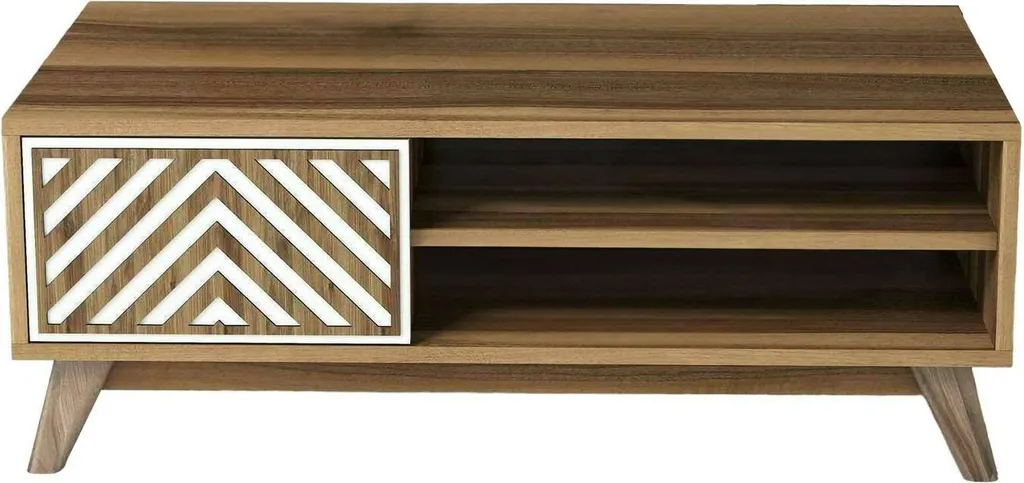 Table basse de salon en bois noyer brun Triaria avec trois casiers ouverts