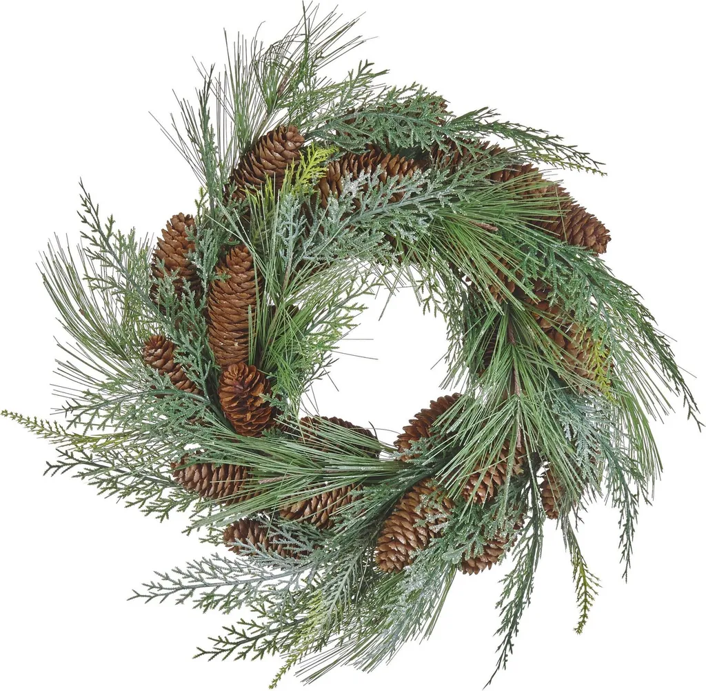 BELIANI Couronne de Noël verte synthétique ⌀ 34 cm avec pommes de pin