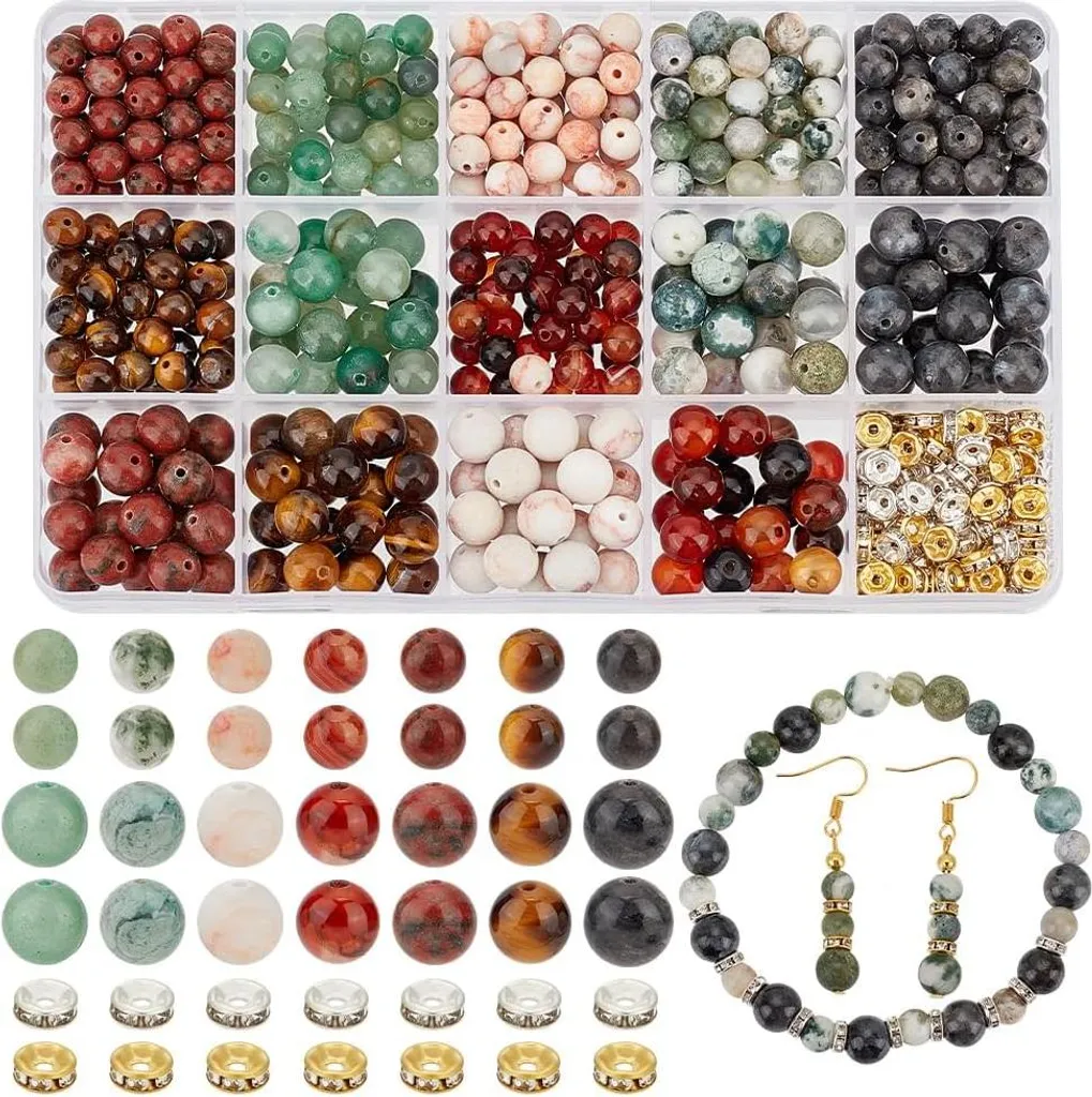 Coffret de perles en pierres naturelles et intercalaires pour bijouterie