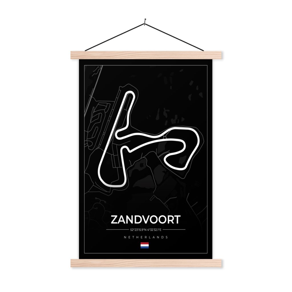 MuchoWow Textilposter Formel 1 - Rundkurs Zandvoort - Rennstrecke - Niederlande - Schwarz 40x60 cm mit holzfarbenen Rahmen - Poster