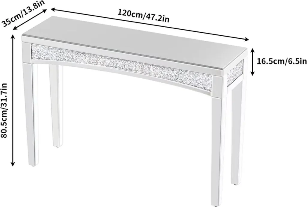 Console Entrée Miroir 120 cm Argent - Table Murale Décorative Moderne - 3