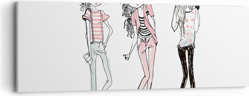 Bild auf Leinwand - Leinwandbild - Mädchen Mode Trends Treffen - 90x30cm - Wand Bild - Wanddeko - Leinwanddruck - Bilder - Kunstdruck - Wanddekora...