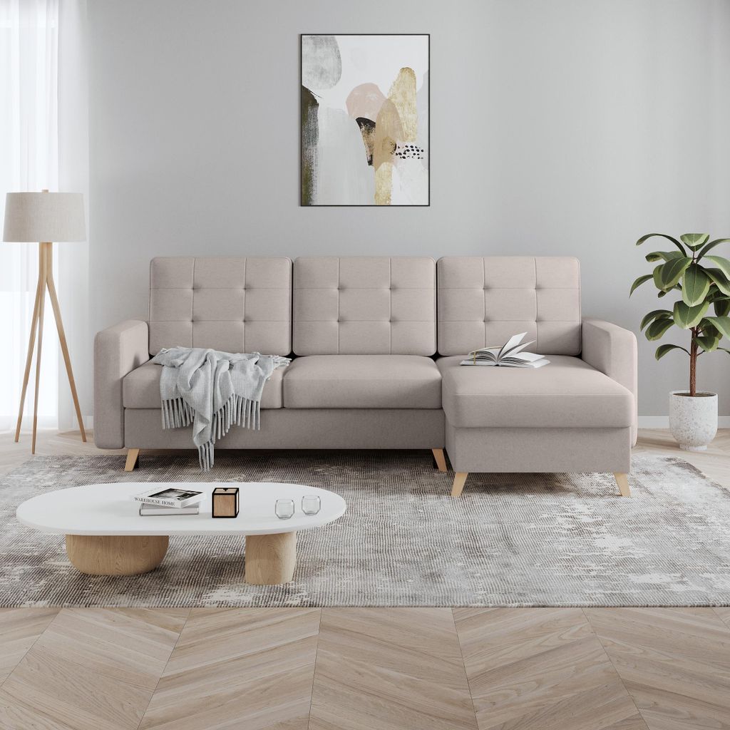 Ecksofa VINCI mit Schlaffunktion und Bettkasten, Cappuccino Velo 624, Uniwersalle Ottomane