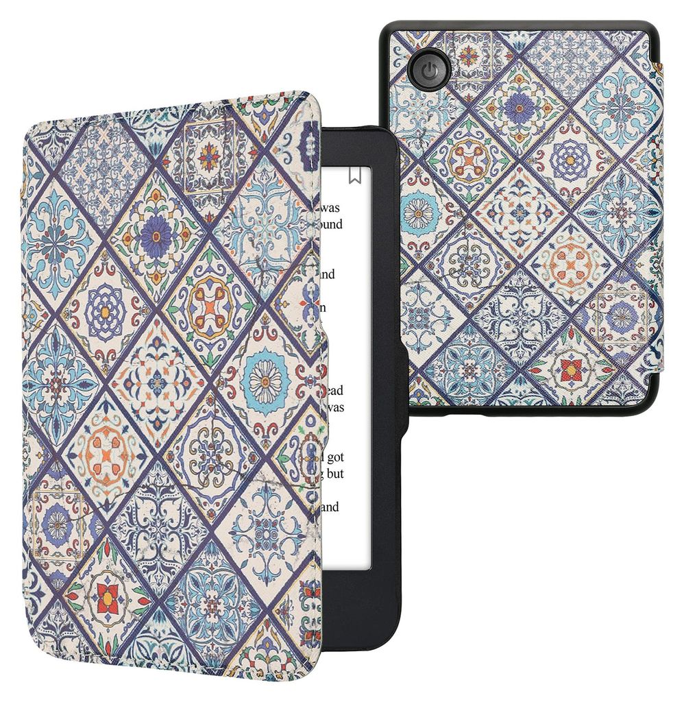 kwmobile Schutzhülle für Kobo Clara 2E / Tolino Shine 4 Hülle - eReader Flip Case mit Auto Sleep Funktion - Marokkanische Fliesen bunt mit Blau ...