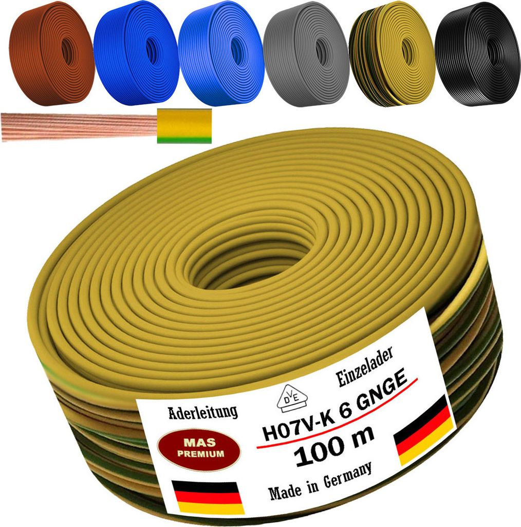 100m Aderleitung H07 V-K GNGE 1x6 mm² Grüngelb Einzelader Produktbild 