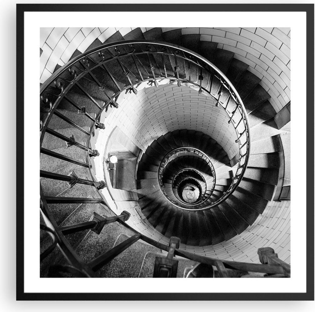 Gerahmtes Poster - Schwarzer Rahmen - Treppe Spirale Perspektive - 60x60 cm - Wand Bild - Wanddeko - Wandbilder - Kunstposter - Wandposter - Bilder...