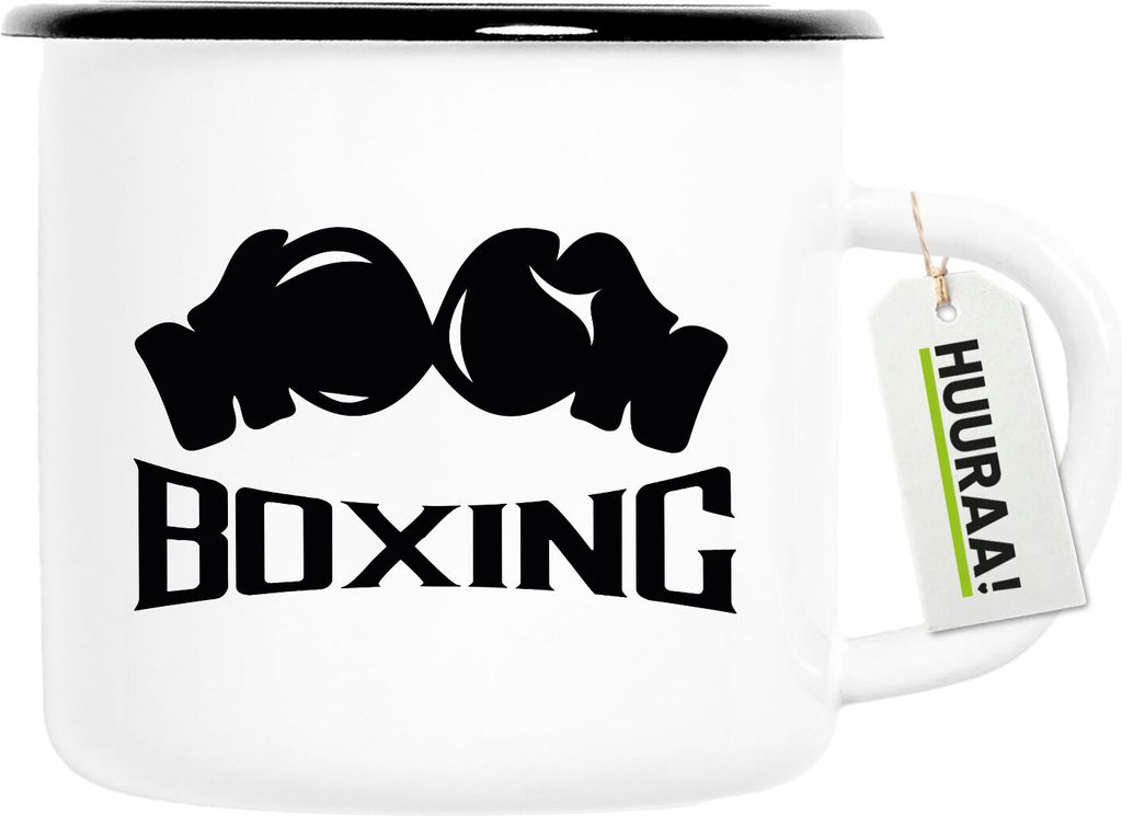 Huuraa Emaille Tasse Boxing Boxhandschuhe 300ml Vintage Campingbecher Geschenkidee