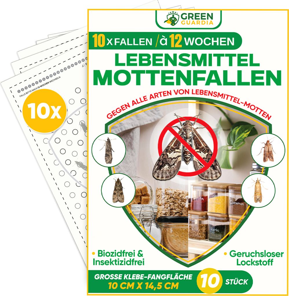 Lebensmittel Mottenfalle, 10er Pack, Klebe-Pheromonfalle, Produktbild 
