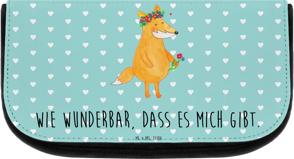 Mr. & Mrs. Panda kulturtäschchen Fuchs Blumen - Türkis Pastell - Geschenk, Waschtasche, Kosmetiktasche, Mich, Kulturbeutel, Organizer, Ich, Blume...