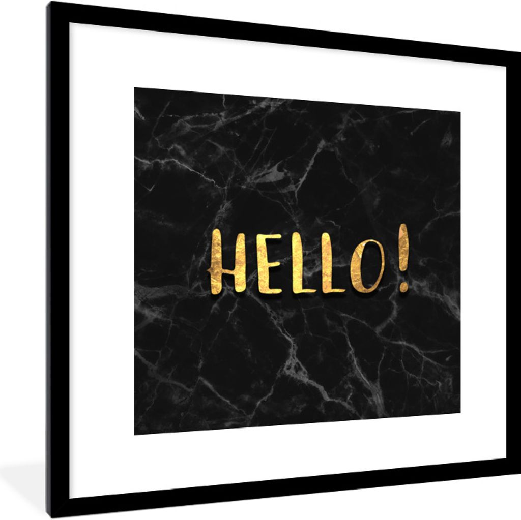 MuchoWow Gerahmtes Poster Zitat - Hallo - Gold - Marmor 40x40 cm - Poster mit Schwarzem Bilderrahmen Wandposter Rahmen Foto Bilder - Poster - Pla...