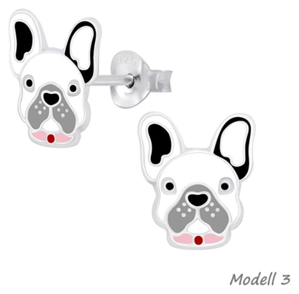Kinder Ohrringe Silber 925 Ohrstecker Hund / Bulldogge / Produktbild 