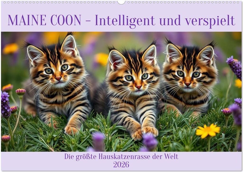 Maine Coon - Intelligent und verspielt (Wandkalender 2026 DIN A2 quer), CALVENDO Monatskalender