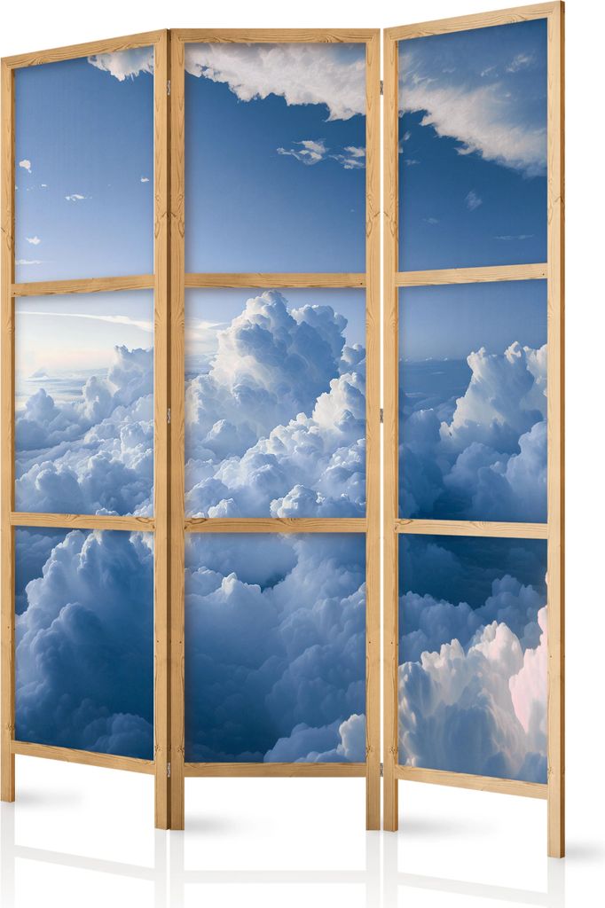 3-teiliger Einseitiger Vlies Japanischer Paravent - Aerial Landscapes: Rays Illuminating Fluffy Cloud Formations 135x172 cm Muster b-H-10049-bh-a