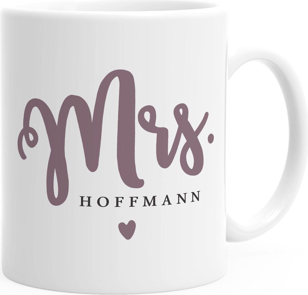 personalisierte Kaffeetasse Tasse Mr & Mrs Nachname Namenstasse personalisierte Geschenke Hochzeitsgeschenk SpecialMe Mrs weiß Keramik-Tasse