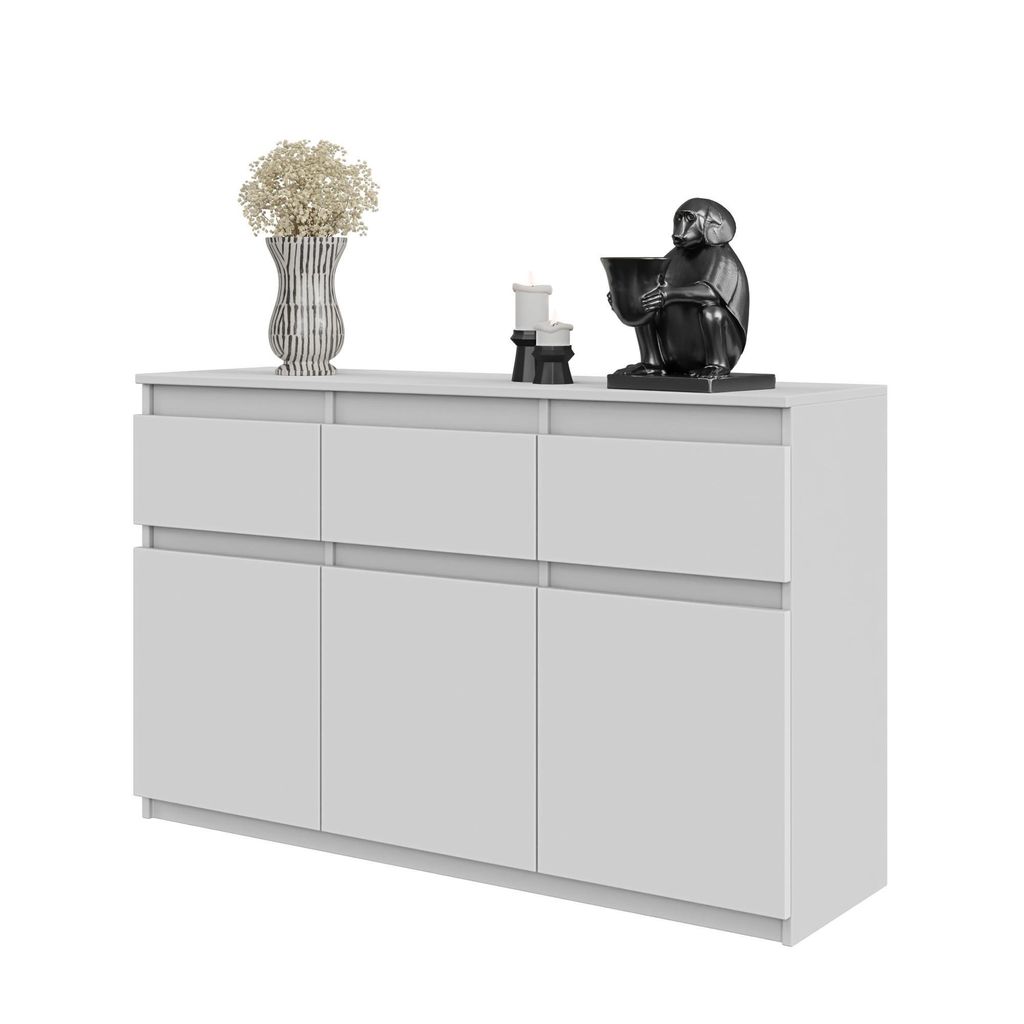 Komoda 120 Cm Biały Mat 3 Szuflady, 3 Drzwi, 3 Półki Salon Zdjęcie produktu 