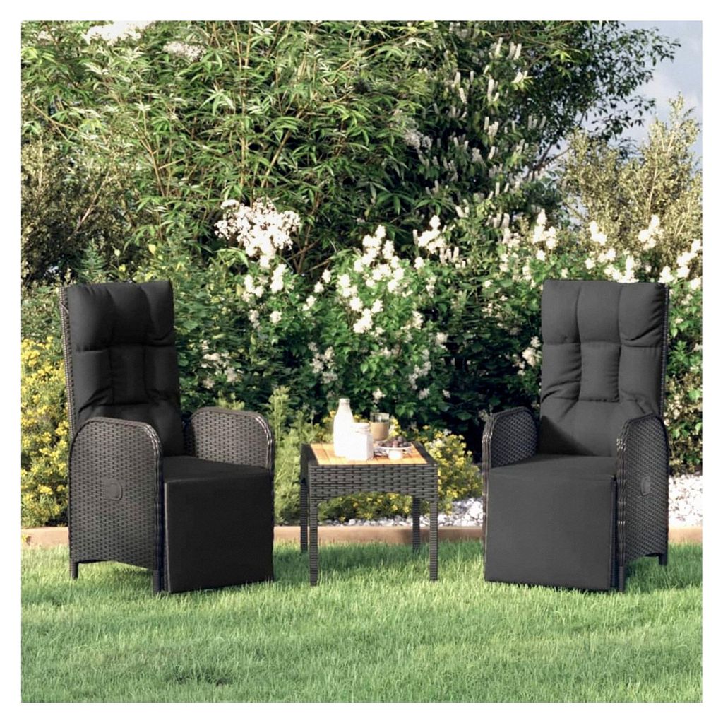 Gartenliegestuhl Relaxsessel mit Kissen, verstellbar mit Liegefunktion, 2 Stück, Poly Rattan Schwarz