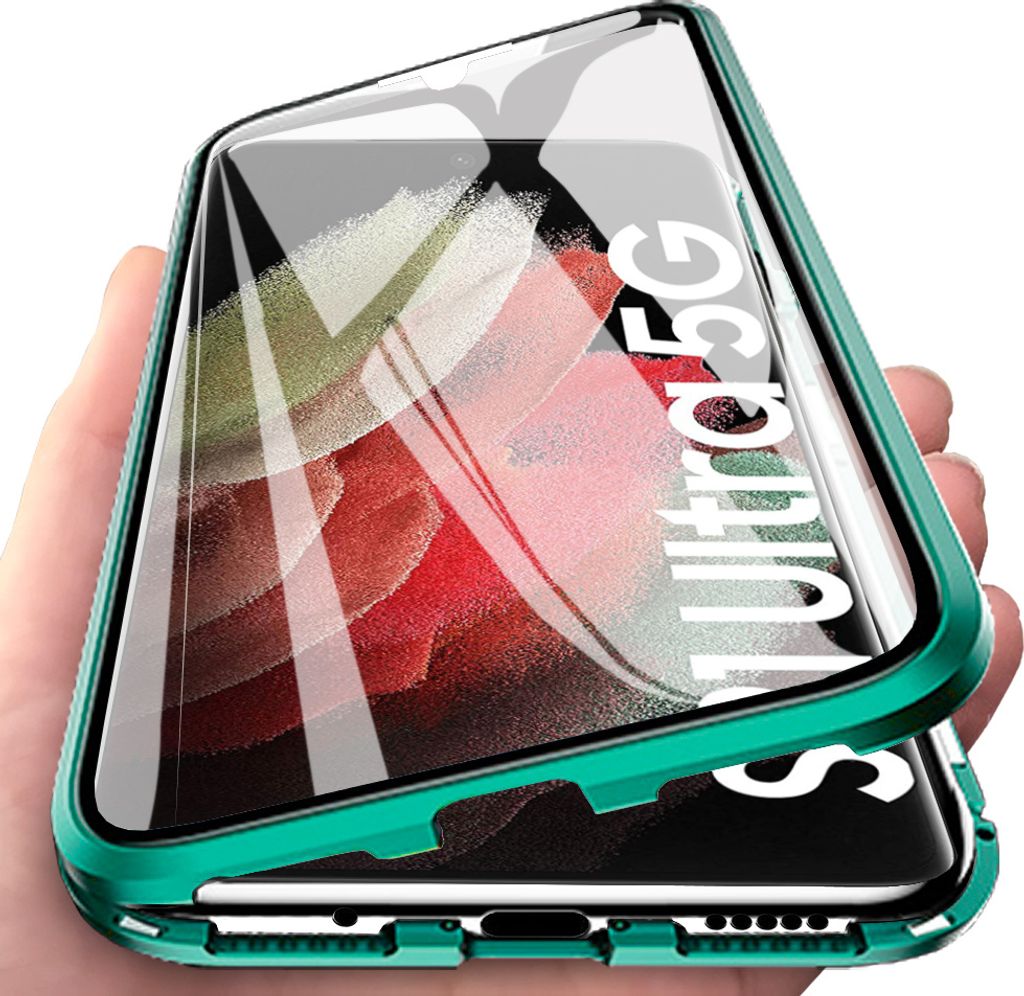 LaimTop Samsung Galaxy S21 Plus 5G Hülle, Gehärtetem Glas mit Magnetischer Adsorptionskasten 360 Grad Komplett Schutzhülle für Samsung Galaxy S...