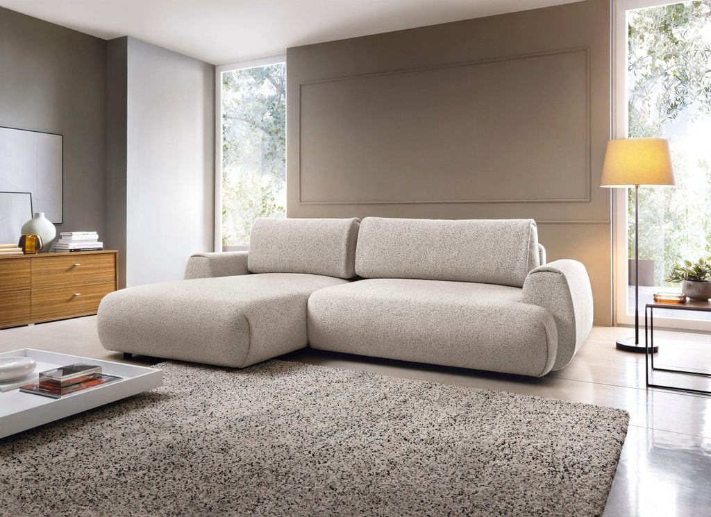 Masseno Ecksofa ZEST mit Schlaffunktion L-Form, Sofa mit Bettkasten, Wohnzimmersofa, Couch, Soffa, Bettsofa, Couchgarnitur- Grau, PUENTE 09